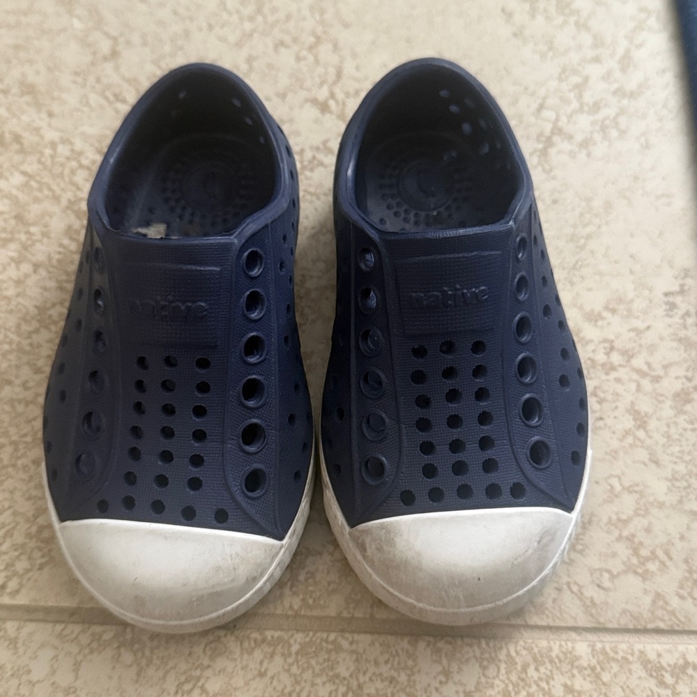 Native Navy Blue Slip-Ons with White Toe